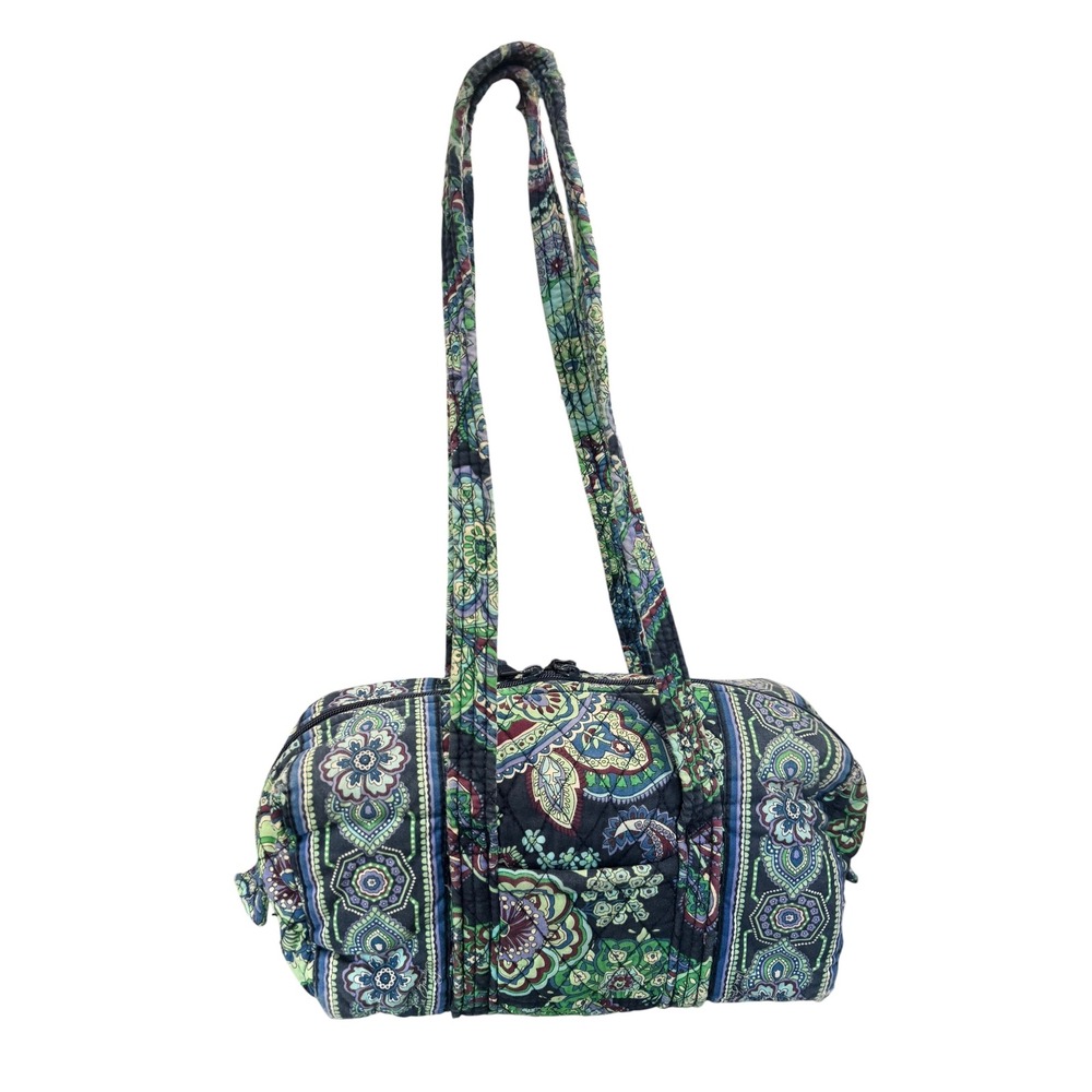 Vera Bradley Quilted Paisley Floral Barrel Shoulder Bag Navy Green Purple